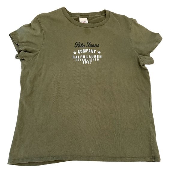 VTG RALPH LAUREN POLO JEANS OLIVE GREEN SHIRT WOMANS LARGE |‎ E2 - Picture 1 of 5